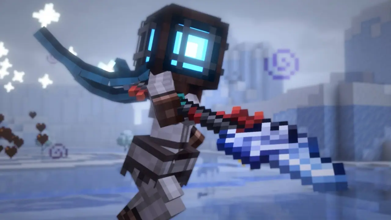 A boss swinging a giant blade in a snowy arena