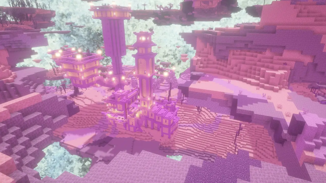 Pink crystal spires in an outer End biome