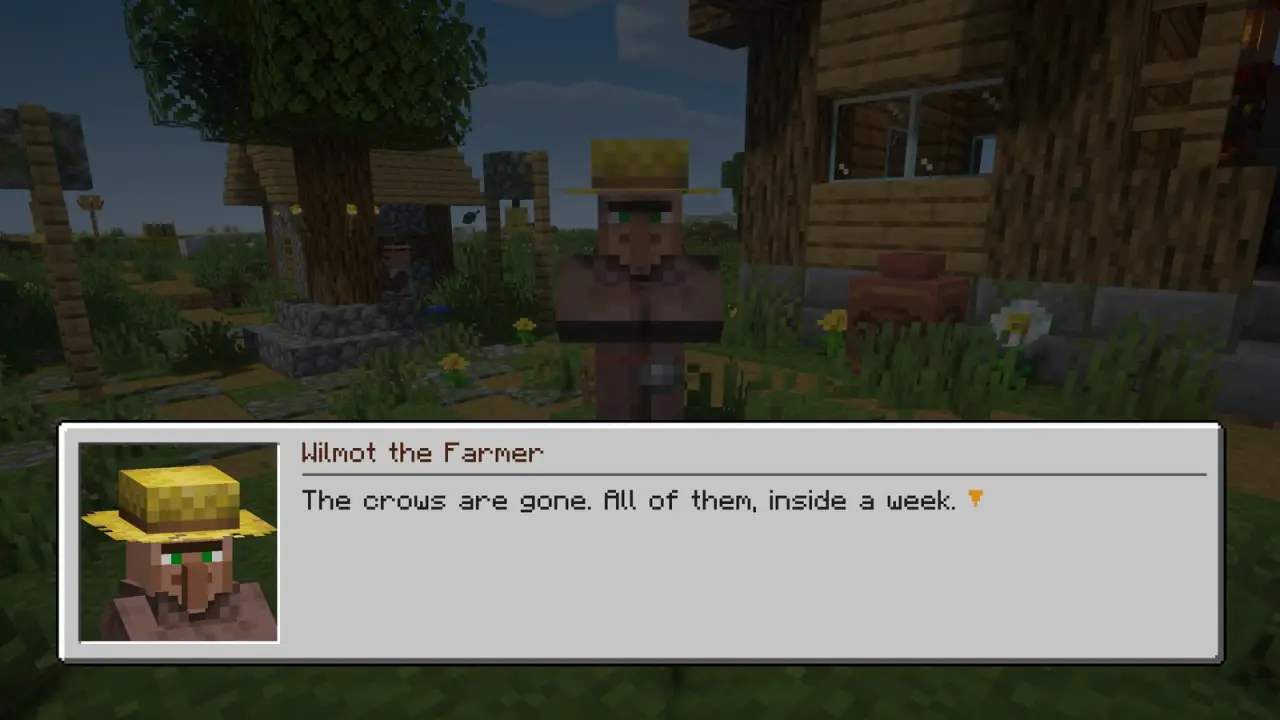 A farmer villager speaking in a dialogue box